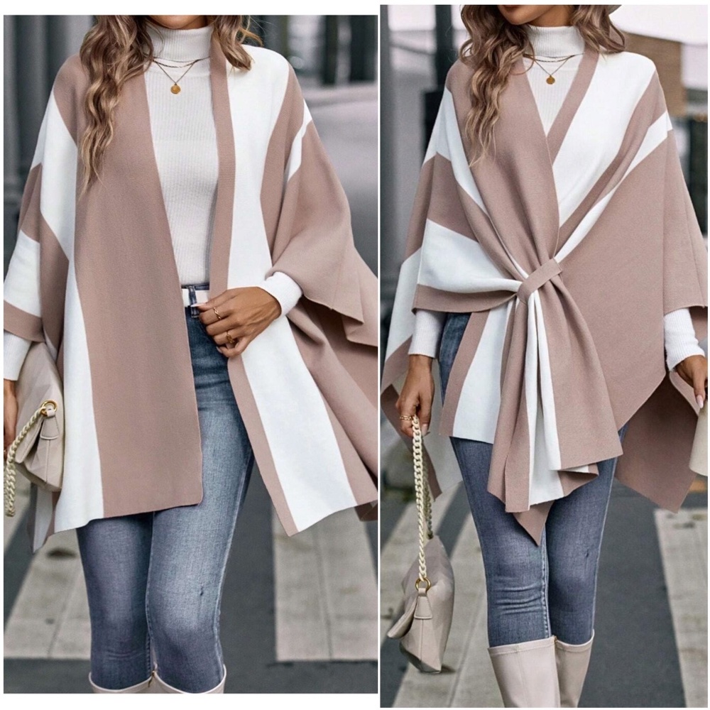 Luxe Color Block Loose Fit Shawl Wrap Cardigan - Picture 2 of 4